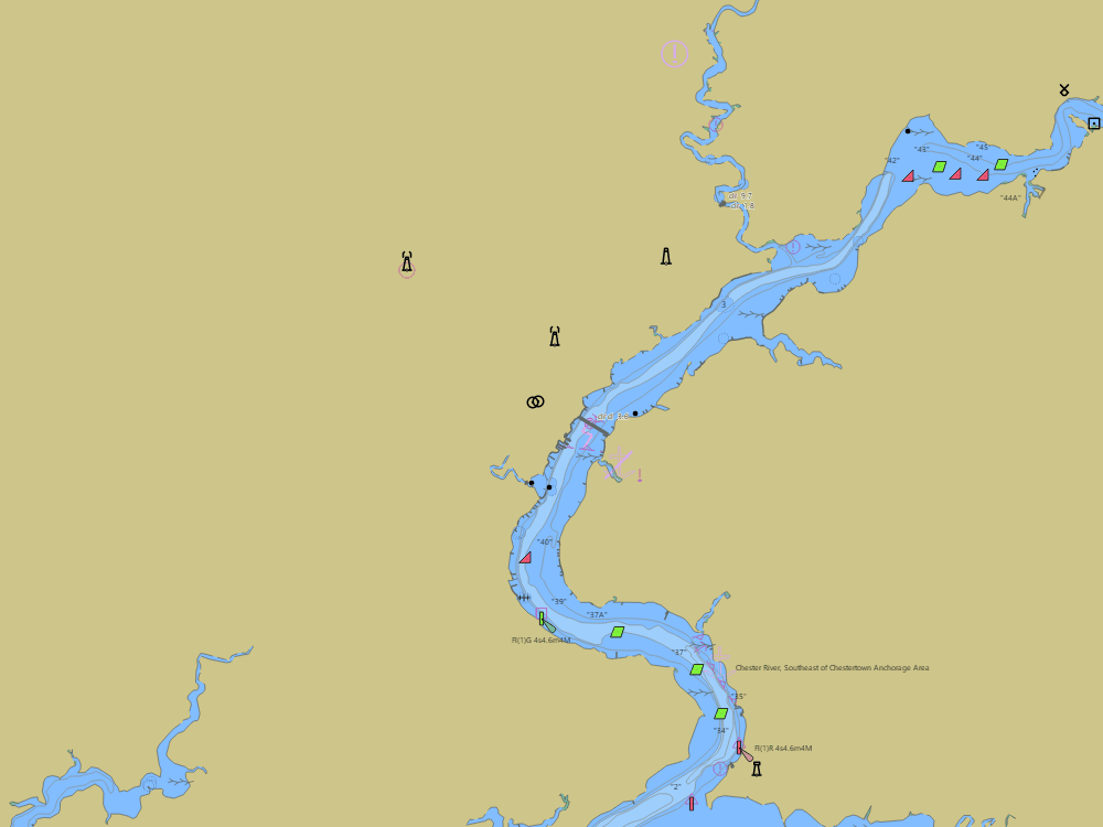 NOAA nautical chart of Chestertown & the Chester River — water depths in feet, buoys and hazards