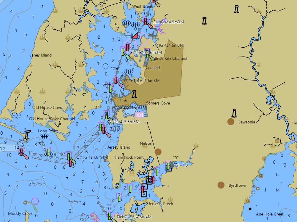 NOAA nautical chart of Crisfield — water depths in feet, buoys and hazards