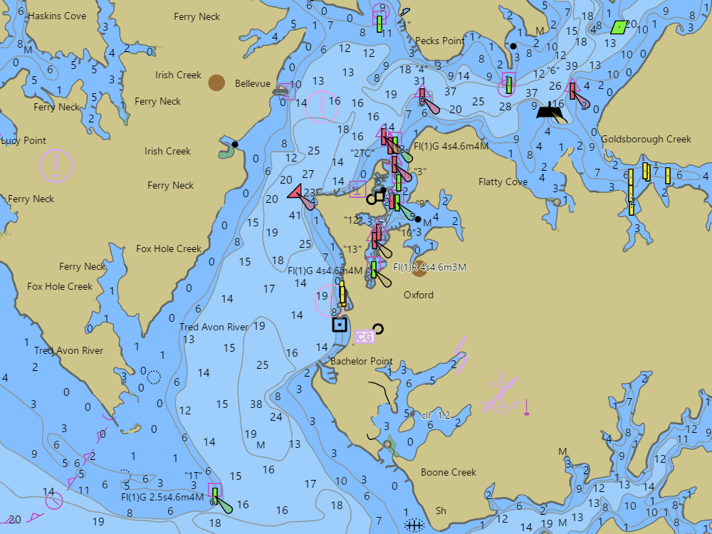 NOAA nautical chart of Oxford — water depths in feet, buoys and hazards