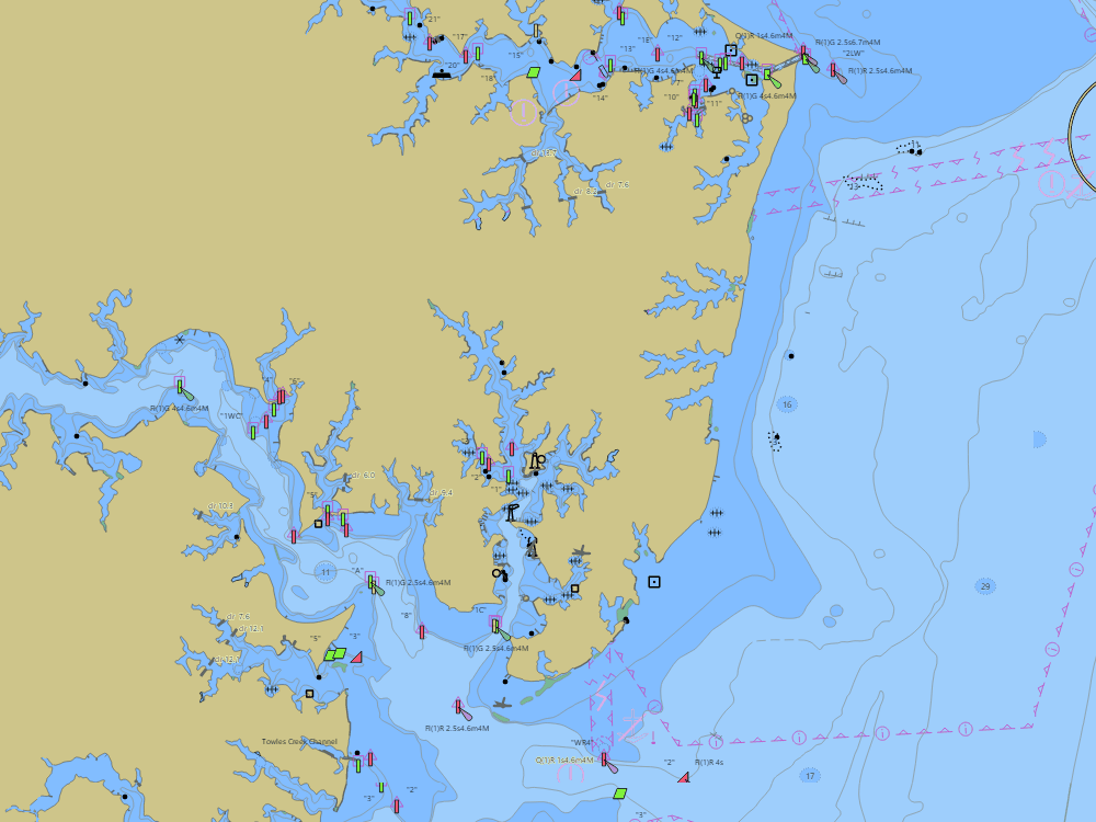 NOAA nautical chart of Reedville — water depths in feet, buoys and hazards