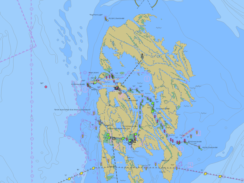NOAA nautical chart of Smith Island — water depths in feet, buoys and hazards